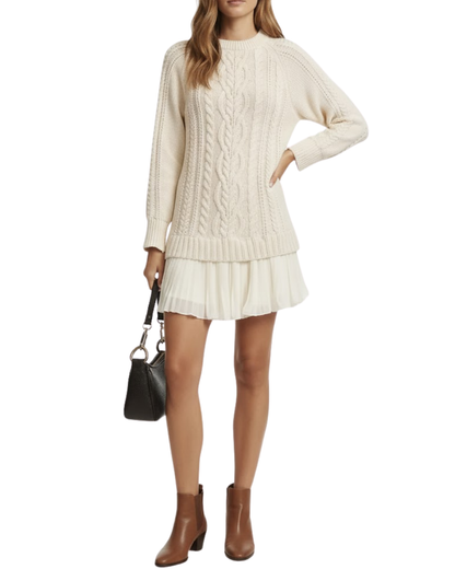 Mini Vestido de Punto con Diseño de Jersey Trenzado