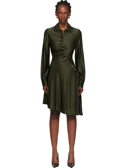 Asymmetric Satin Shirt Midi Dress