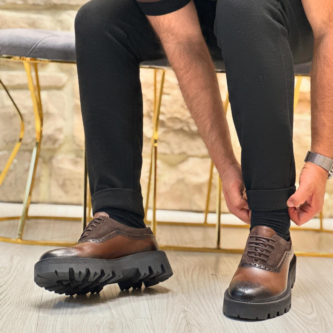 Zapatos casuales clásicos de cuero genuino y ante para hombre