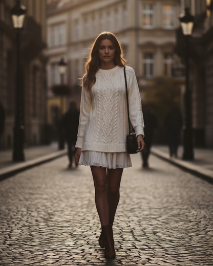 Mini Vestido de Punto con Diseño de Jersey Trenzado