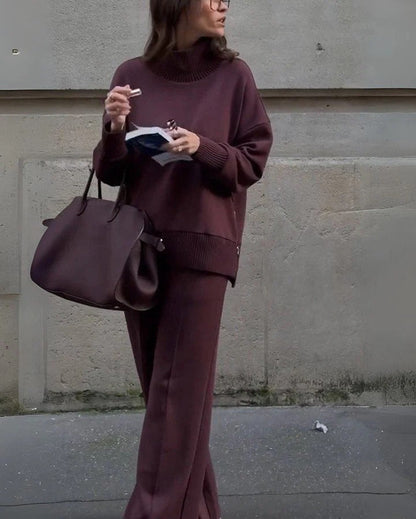 Sasha - Conjunto de Dos Piezas Suave con Cuello Alto y Pantalón Amplio