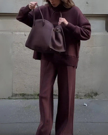 Sasha - Conjunto de Dos Piezas Suave con Cuello Alto y Pantalón Amplio