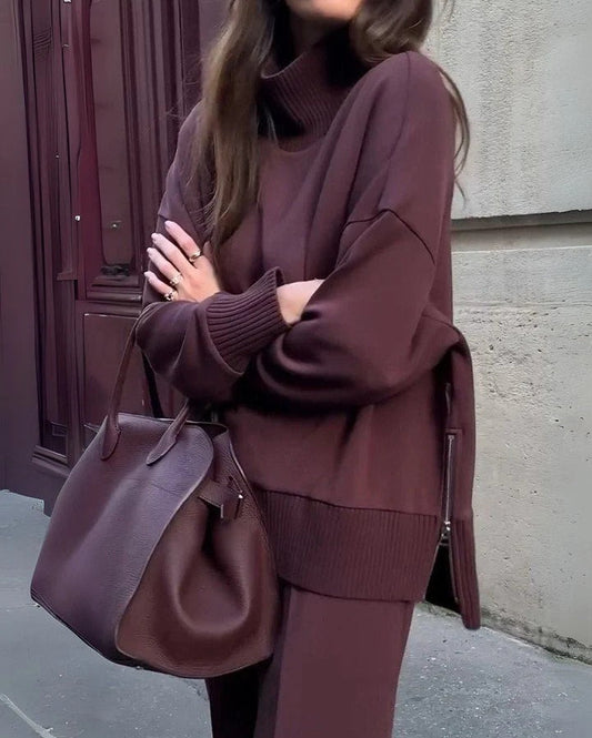 Sasha - Conjunto de Dos Piezas Suave con Cuello Alto y Pantalón Amplio