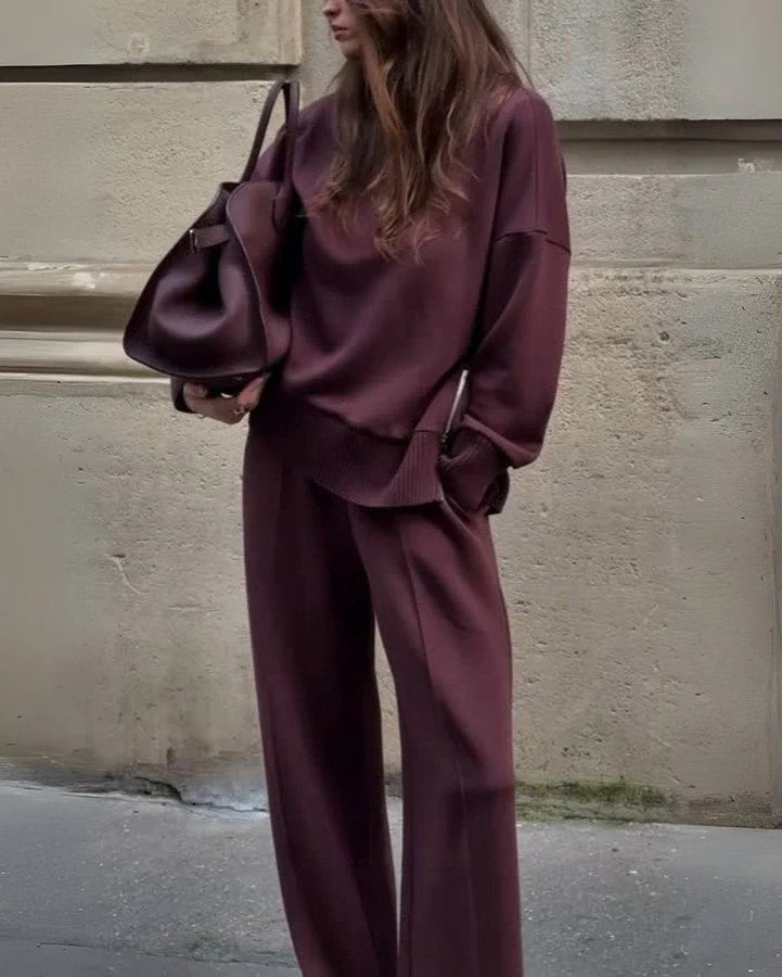 Sasha - Conjunto de Dos Piezas Suave con Cuello Alto y Pantalón Amplio