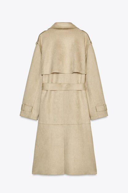 Nicki-  Abrigo Semilargo con Efecto Ante y Cinturón